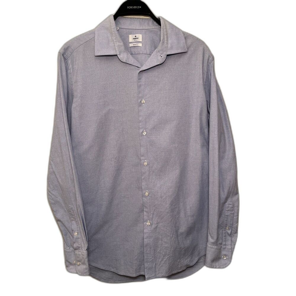 Scappino Italy Stretch Slim Fit Woven Cotton Dress Shirt, Light Blue- 17/4